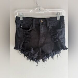 Kancan Estilo Womens Black Denim High Rise Cutoff Shorts SZ 26 Distressed Grunge